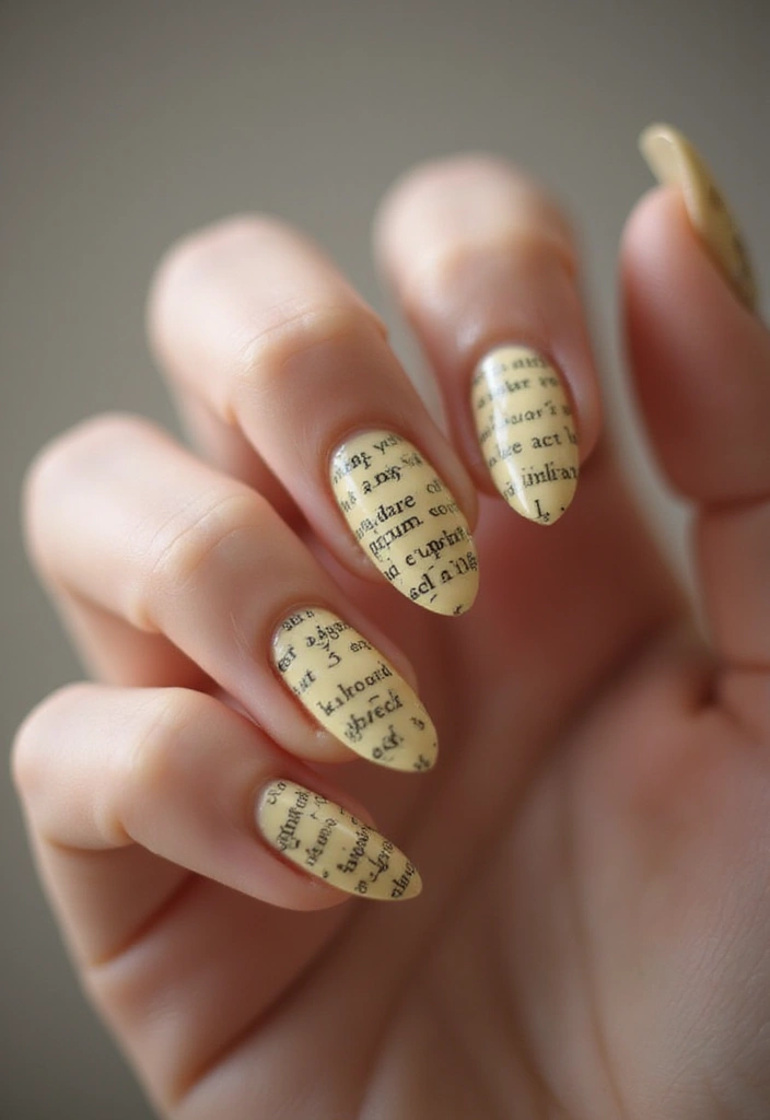 21 January Nail Art Ideas for Book Lovers That Are a Must-See! - 11. Book Page Designs