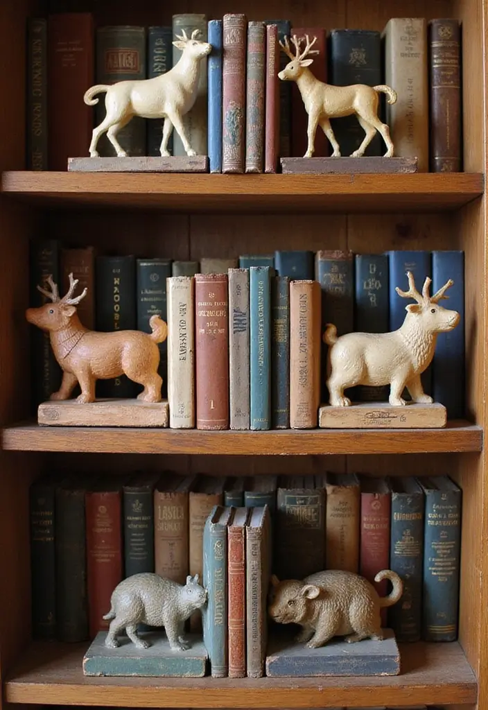 23 Aesthetic Grandmacore Home Decor Ideas for Book Lovers - 1. Vintage Bookends