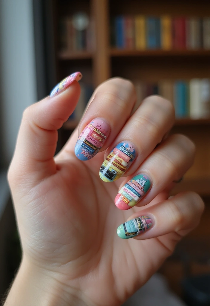 9 Cute Birthday Nail Ideas Every Book Lover Will Love - 1. Book Stack Delight