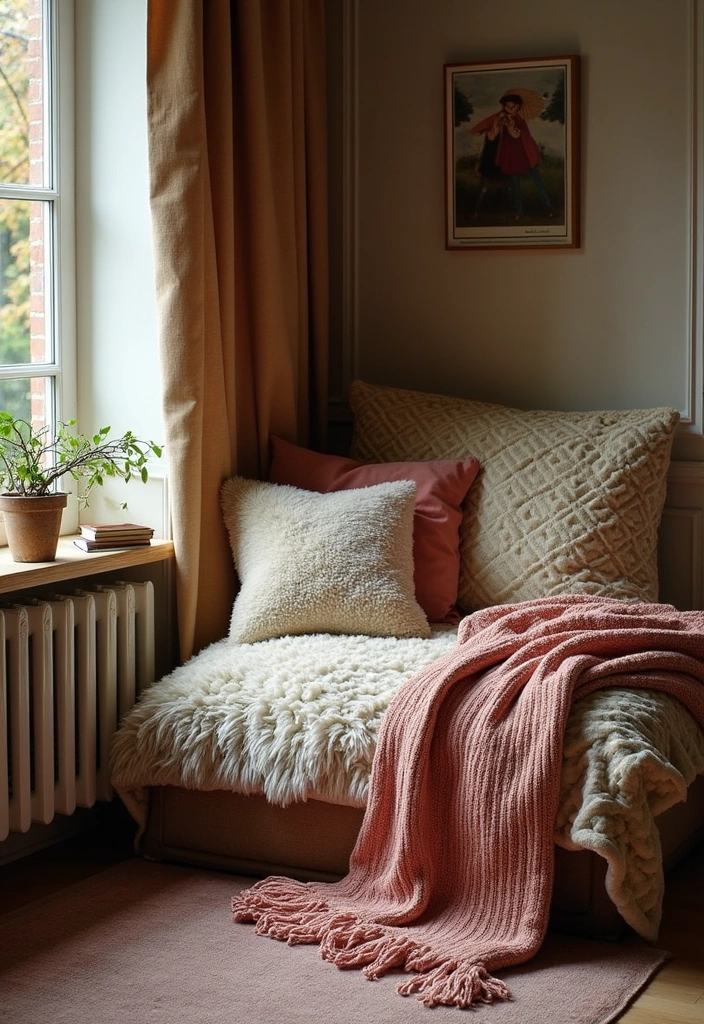 18 Cozy Japandi Book Nook Ideas for Book Lovers Who Crave Comfort! - 8. Warm Textiles and Throw Blankets