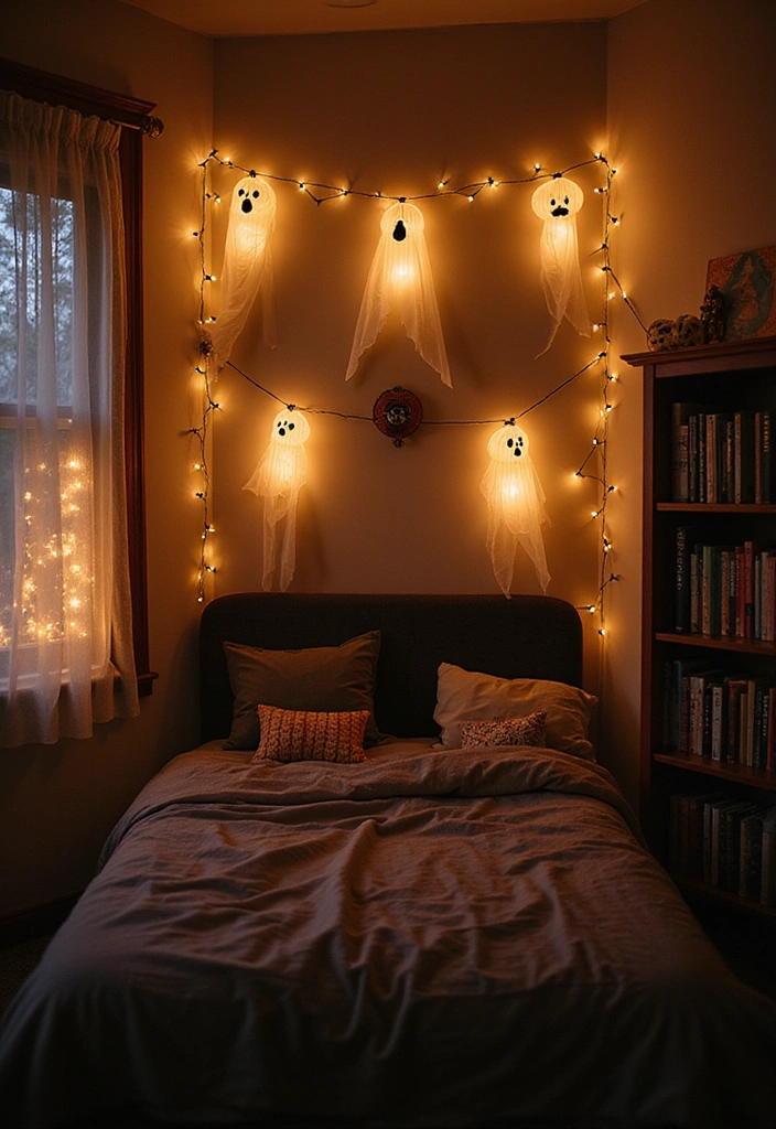 18 Chic Halloween Bedroom Decor Ideas for Book Lovers  - 11. Ghostly String Lights