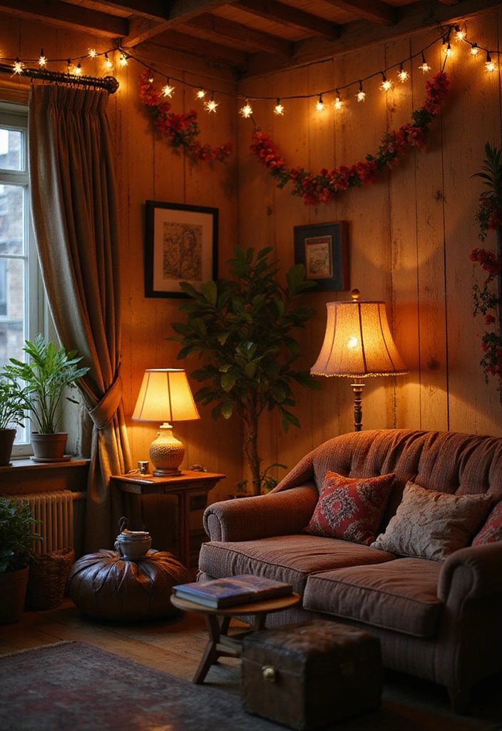 15 Boho Living Room Decor Ideas Every Book Lover Needs to Try - 9. Decorative Lighting for Ambiance