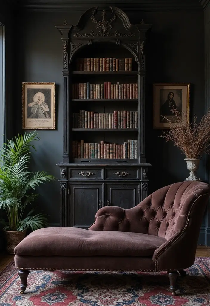 15 Dark Feminine Room Decor Ideas That Will Make Book Lovers Swoon! - 2. Vintage Gothic Furniture