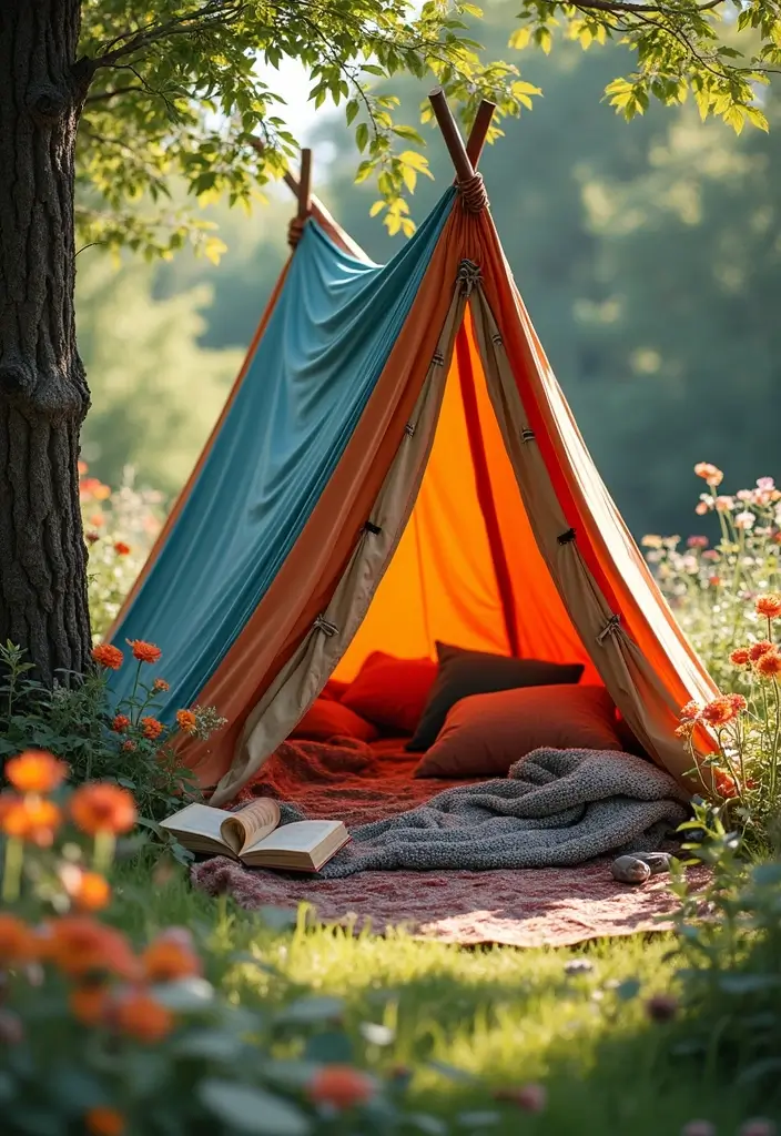 19 DIY Cottagecore Garden Decor Ideas for Book Lovers - 8. Cozy Reading Tent