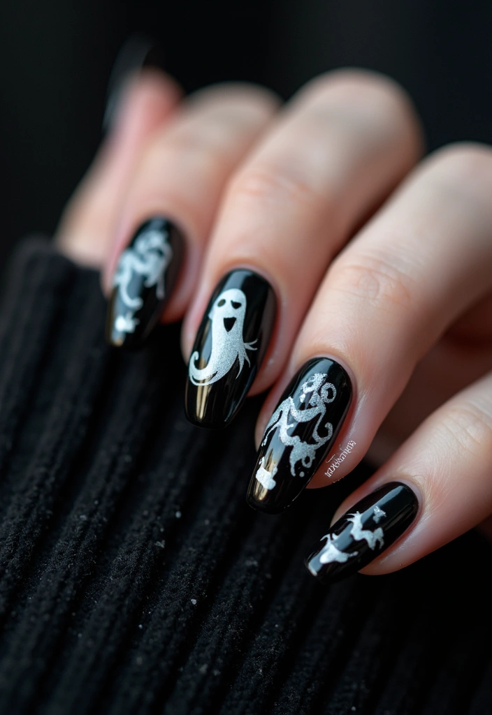 16 Chic Chrome Nail Art Ideas for the Stylish Bookworm (Don't Miss #3!) - 12. Bold Black Chrome with Ghostly Accents