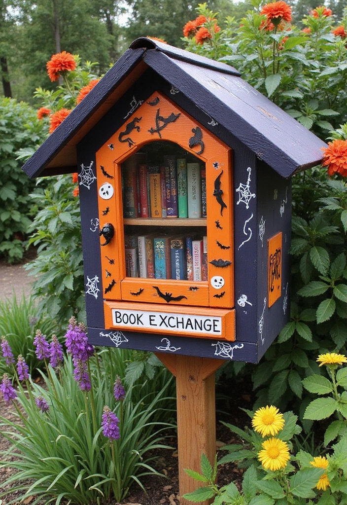 14 Quirky Halloween Home Garden Ideas for Book Lovers - 10. Interactive Book Exchange Box