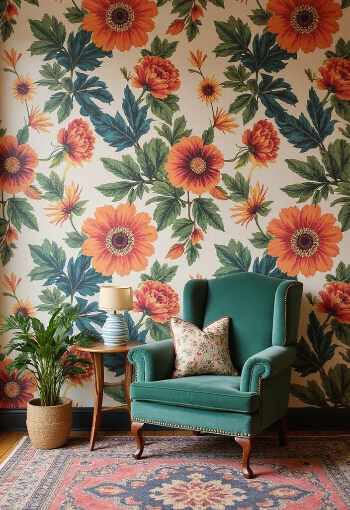15 Maximalist Vintage Decor Ideas Every Book Lover Needs to Try! - 7. Accent Walls with Vintage Wallpaper