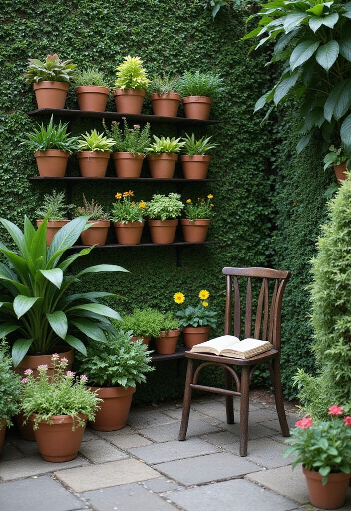 11 Minimalist Garden Nook Ideas for Bookworms (Elegance Meets Comfort!) - 10. A Potted Plant Paradise