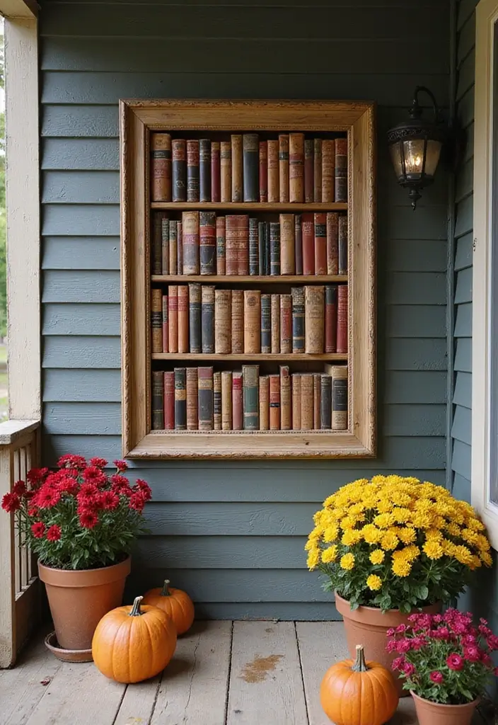 15 DIY Fall Front Porch Decor Ideas for Book Lovers - 11. Book Spine Art