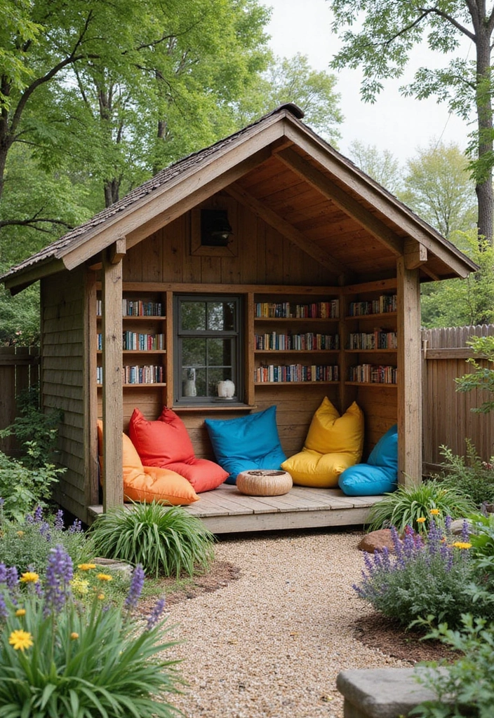 14 Enchanting Small Garden Shed Ideas for Bookworms (Get Inspired! - 10. The Family Reading Shed