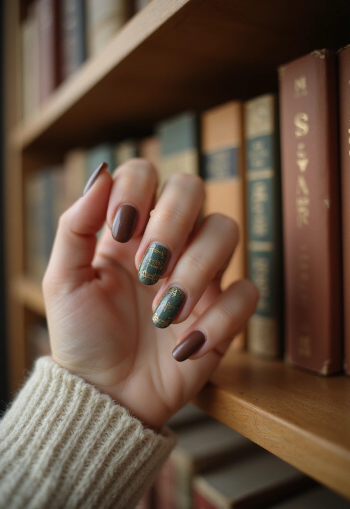 21 January Nail Art Ideas for Book Lovers That Are a Must-See! - 1. Cozy Library Vibes