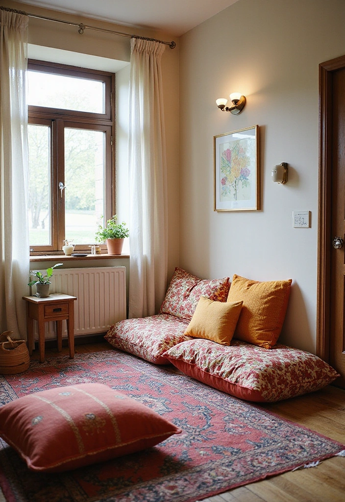 15 Ingenious Small Bedroom Decor Ideas for Bookworms (Say Goodbye to Clutter!) - 12. Cozy Floor Cushions