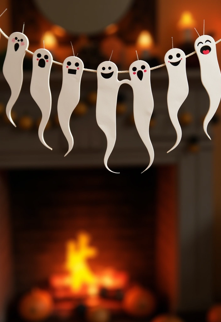 12 Easy DIY Halloween Fireplace Decor Ideas for Book Lovers - 2. Ghostly Bookmarks Garland