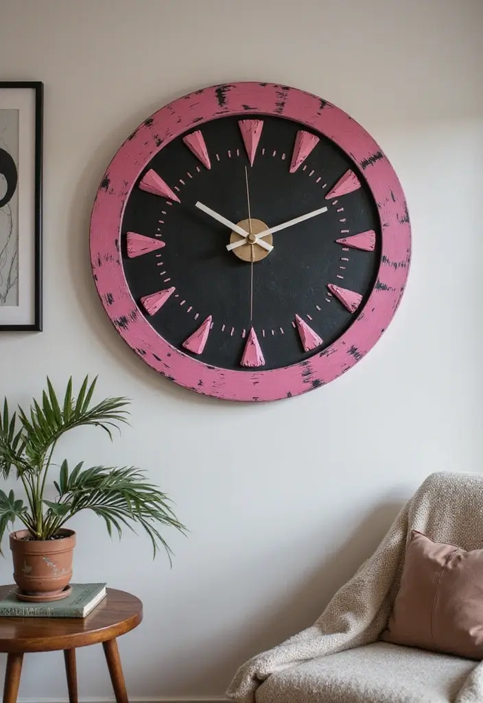 17 DIY Black and Pink Room Decor Ideas for Book Lovers  - 16. Black and Pink Clock