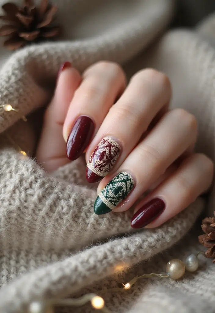 14 Book-Themed Winter Nail Designs Every Book Lover Will Adore! - 5. Cozy Sweater Patterns