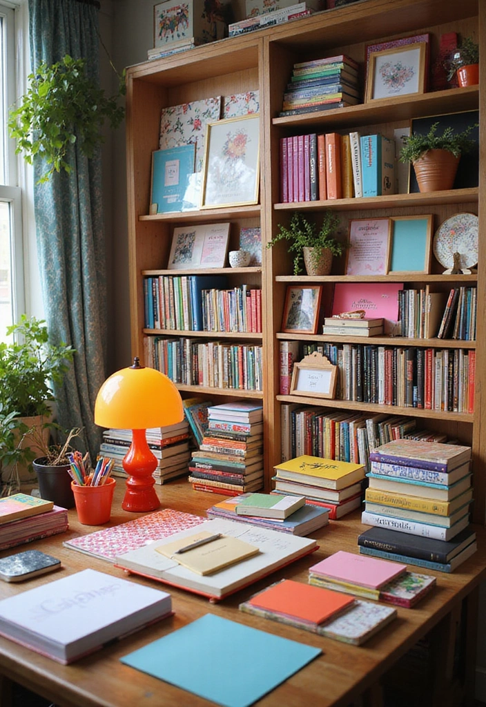 15 Maximalist Home Office Ideas for Book Lovers That'll Inspire Your Next Reading Nook! - 3. Colorful Desk Setup