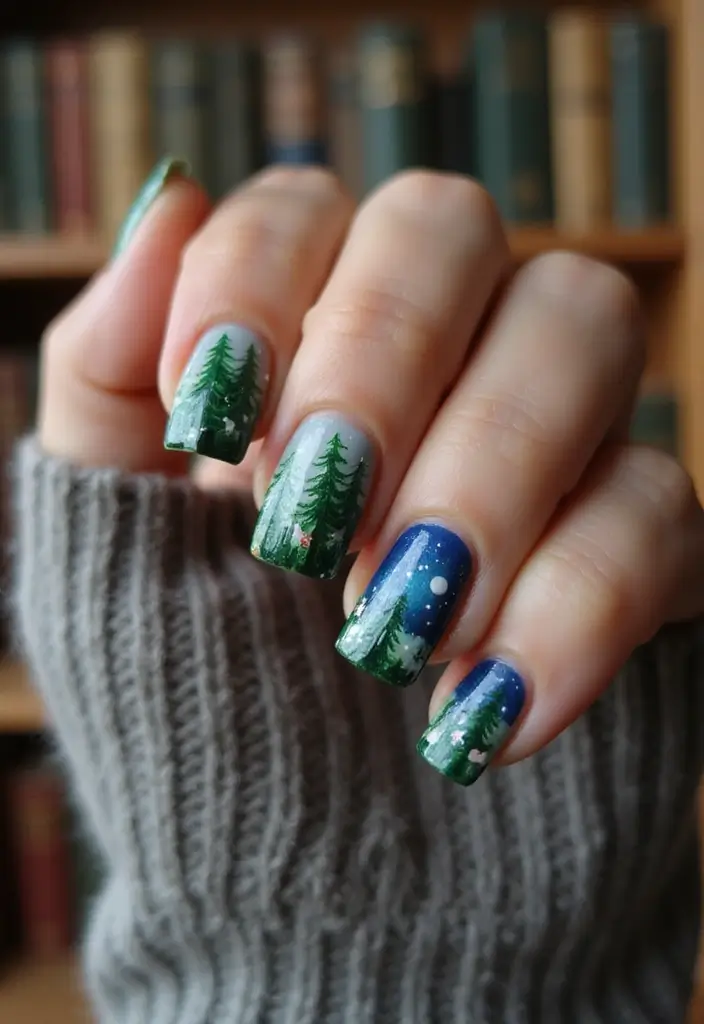 15 Personalized Square Nail Inspo for Every Book Lover (You’ll Be Inspired by #13!) - 6. Storybook Forest Designs
