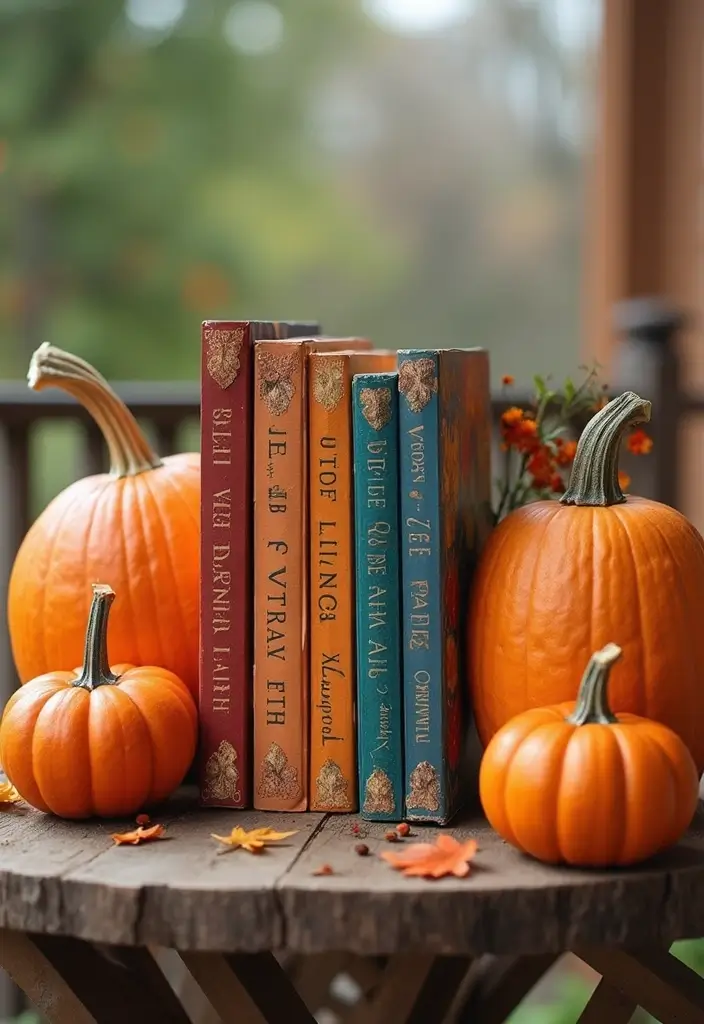 15 DIY Fall Front Porch Decor Ideas for Book Lovers - 6. Pumpkin Book Ends