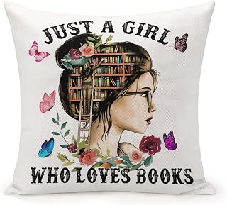 MKONY Just A Girl Who Loves Books Pillow Cover, Book Lover Gifts Decorat...