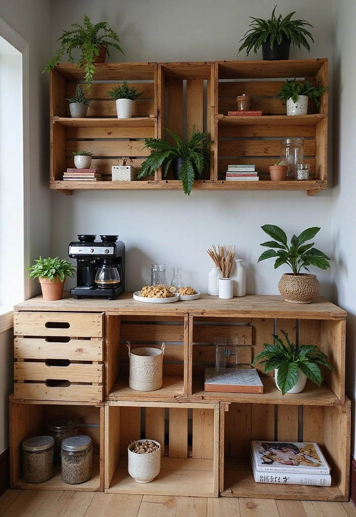 12 Coffee Bar Ideas for Book Lovers (Stylish Home Inspiration) - 5. Rustic Apple Crate Bar