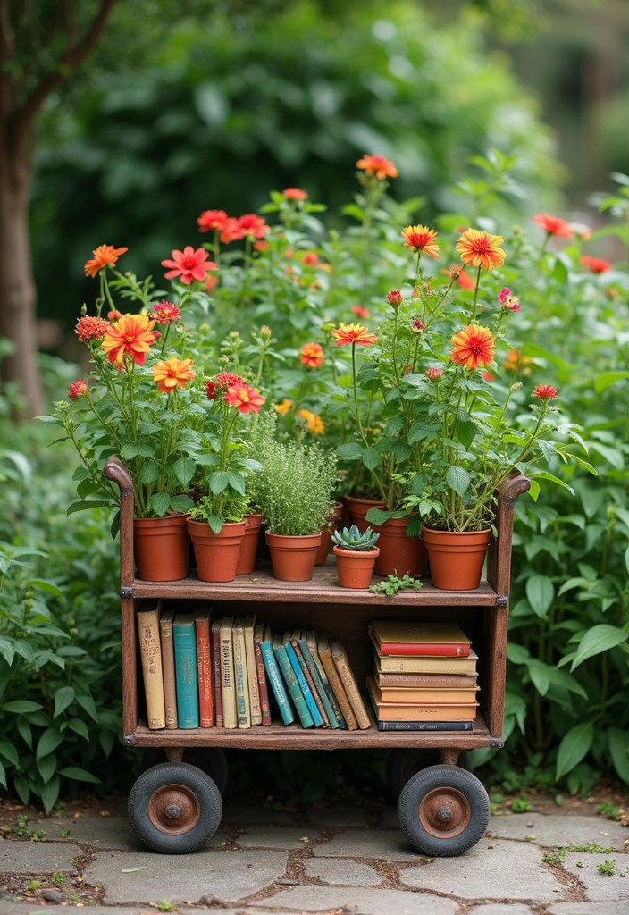 18 Aesthetic Low-Maintenance Garden Ideas for Book Lovers  - 15. Portable Garden Cart