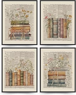PLKMN Vintage Floral Wall Decor, Retro Library Book Club Gifts, Book The...