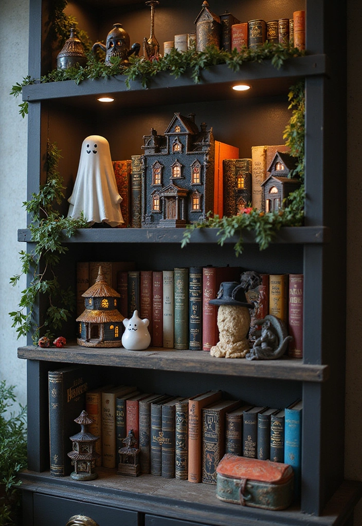 18 Chic Halloween Bedroom Decor Ideas for Book Lovers  - 4. Haunted Bookshelf Displays