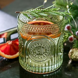 Kate Aspen Retro Arch Floral Green Drinking Glasses Set of 6-10 oz Vinta...