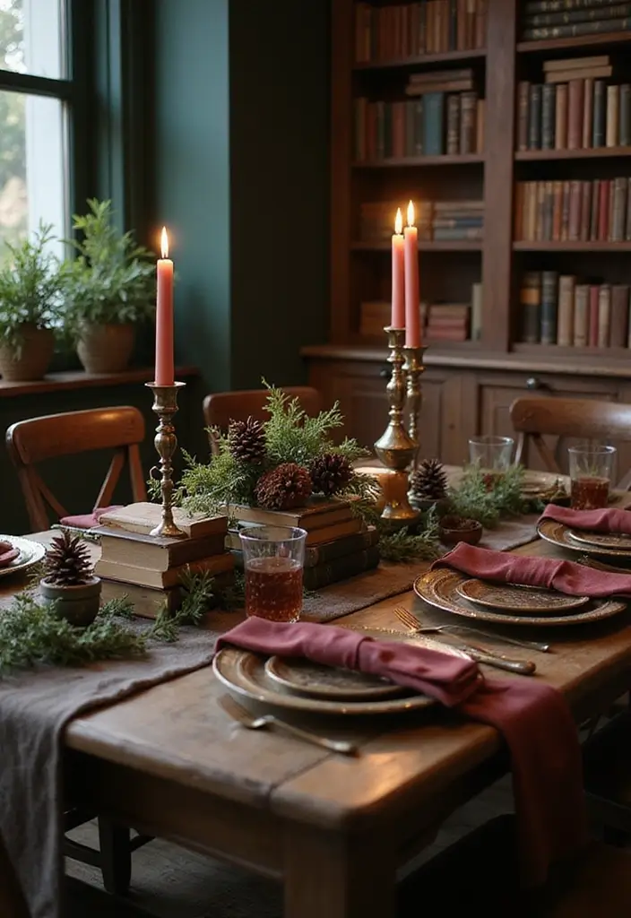 9 Stunning Christmas Tablescape Ideas for Book Lovers - 1. Vintage Library Charm