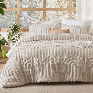 Bedsure Boho Tufted Queen Comforter Set - Beige Boho Bedding Comforter S...
