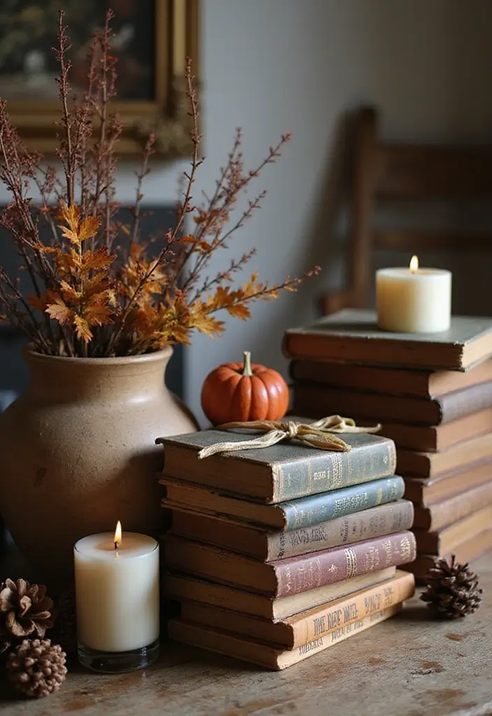 11 Thanksgiving Decor Ideas for Book Lovers That Will Make Your Home a Cozy Retreat! - 6. Vintage Book Displays