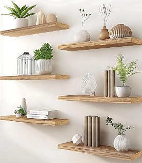 PHPH Wood Floating Shelves for Wall, Wooden Wall Shelves for Bedroom, Se...
