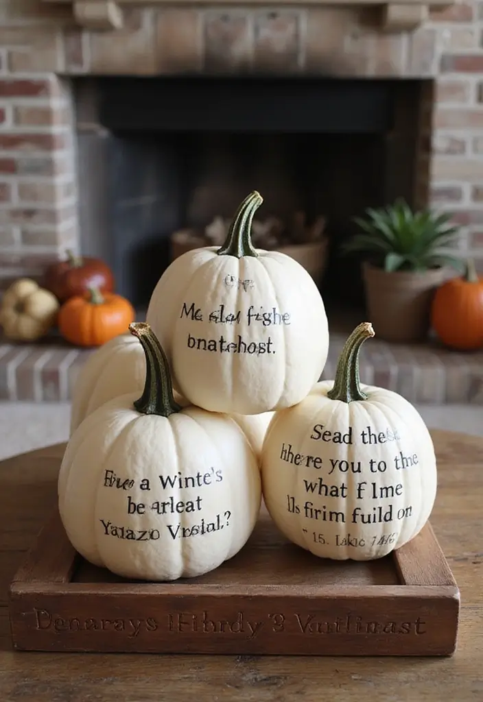 16 Easy Thanksgiving Living Room Decor Ideas for Book Lovers - 3. Literary Pumpkin Decor