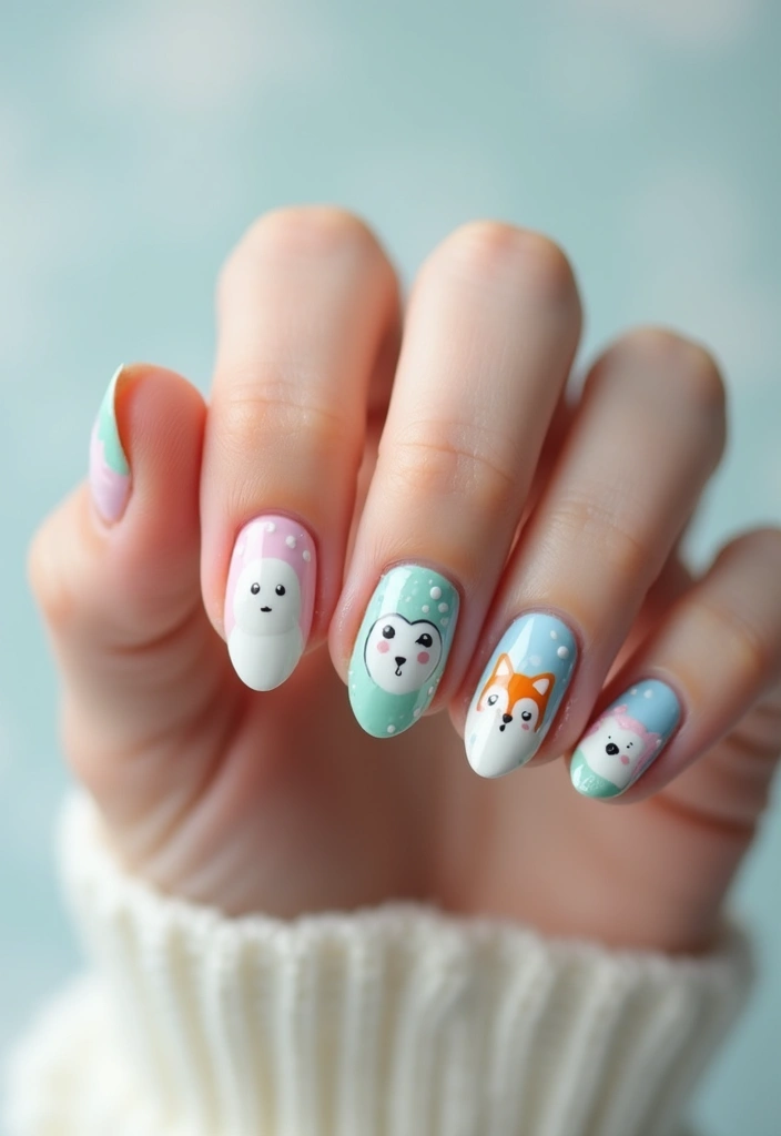 14 Book-Themed Winter Nail Designs Every Book Lover Will Adore! - 12. Whimsical Winter Animals