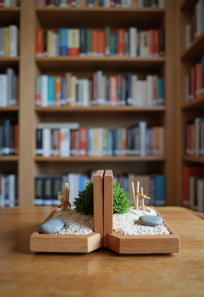 15 DIY Mini Japanese Garden Decor Projects for Book Lovers - 1. Mini Zen Garden Bookends