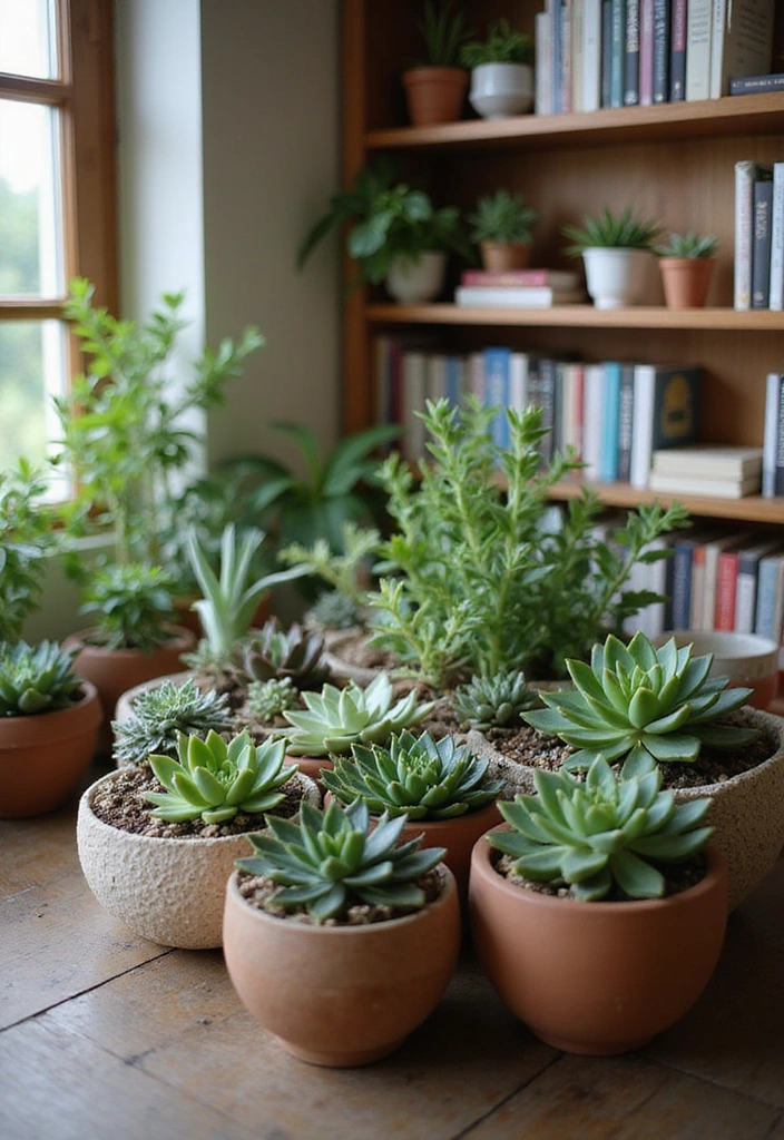 25 Cottagecore Book Nook Inspirations That Will Make You Dream of Reading! - 8. Succulent Garden