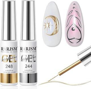 RARJSM Metallic Gel Liner Nail Art Silver Bronze Gold 2pcs Set Mirror Ch...