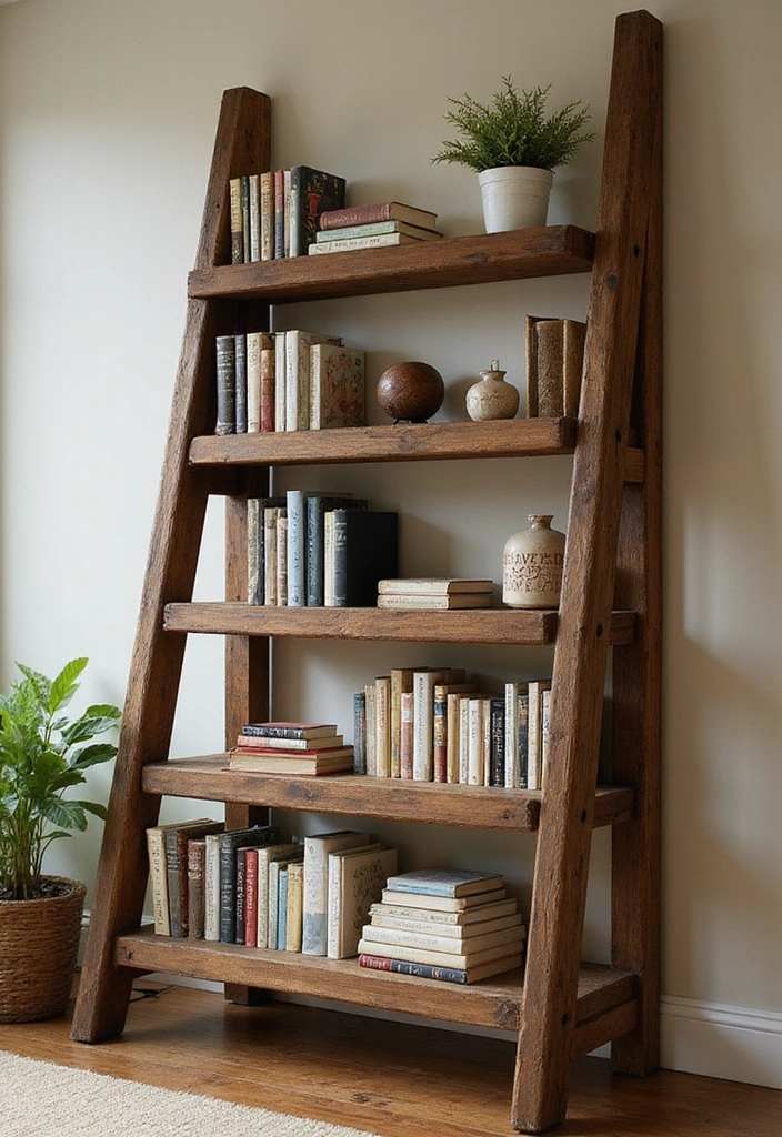 20 DIY Home Library Ideas Every Book Lover Needs to Try (Get Ready for #13!) - 5. Ladder Bookshelf