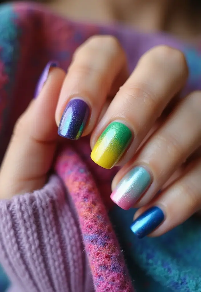 16 Chic Chrome Nail Art Ideas for the Stylish Bookworm (Don't Miss #3!) - 2. Rainbow Chrome for the Eclectic Reader