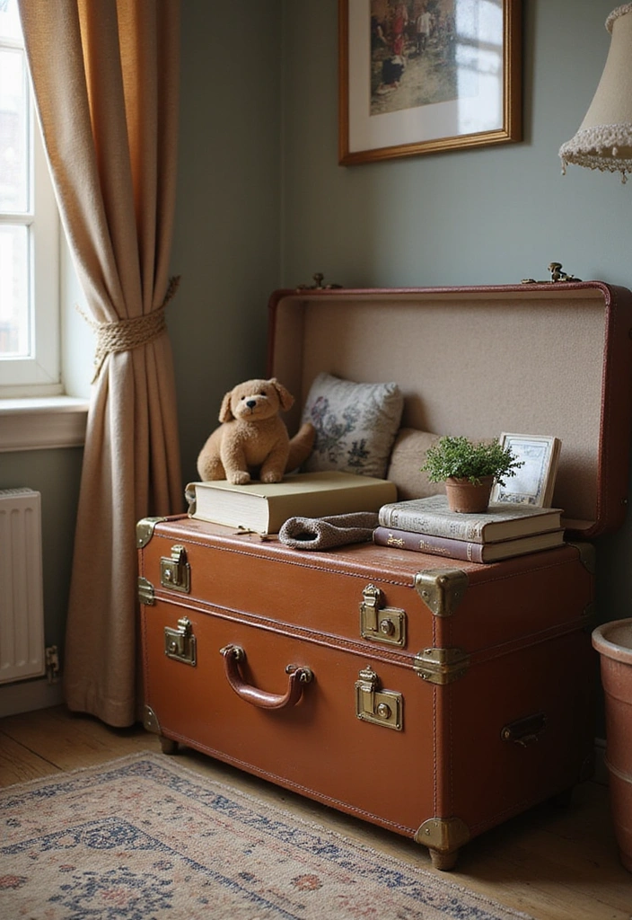 18 Must-Try Fall Bedroom Decor Ideas for Book Lovers (Don't Miss #15!) - 15. Vintage Suitcases as Storage