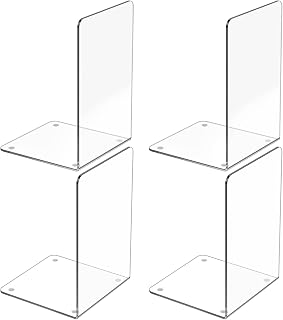 Acrylic Bookends 4 Pcs, Clear Book Ends for Shelves, Transparent Bookend...