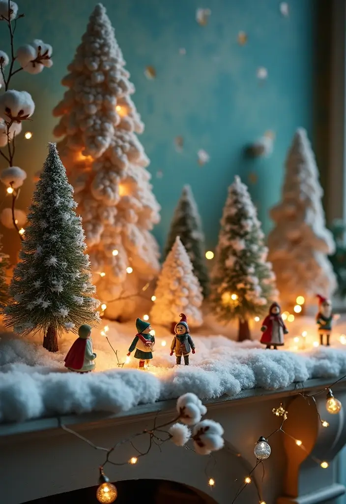 17 Whimsical Bookish Mantel Decor Ideas for Christmas  - 3. Storybook Landscape with Fairy Lights