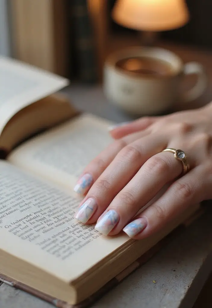 15 Personalized Square Nail Inspo for Every Book Lover (You’ll Be Inspired by #13!) - 11. Book-themed Marble Effect