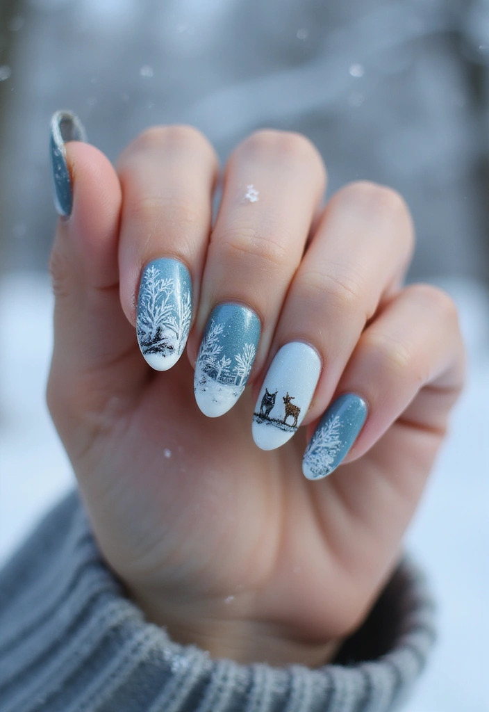 14 Book-Themed Winter Nail Designs Every Book Lover Will Adore! - 6. Frosty Forest Books