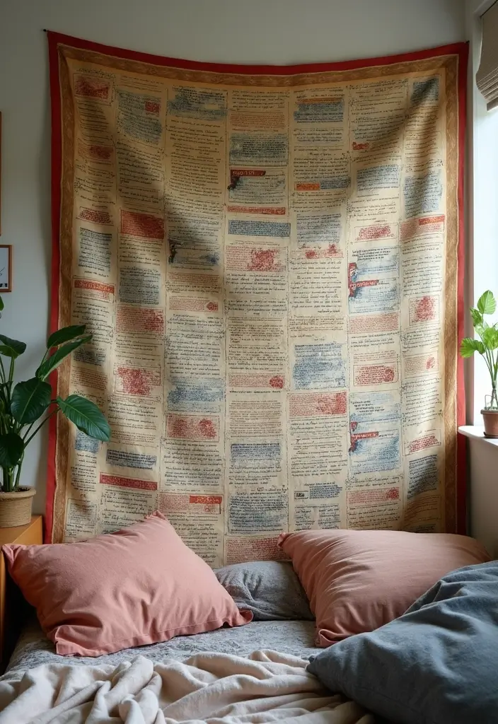14 Dorm Wall Decor Ideas for Book Lovers to Elevate Your Room - 13. Literary-Themed Fabric Wall Hanging