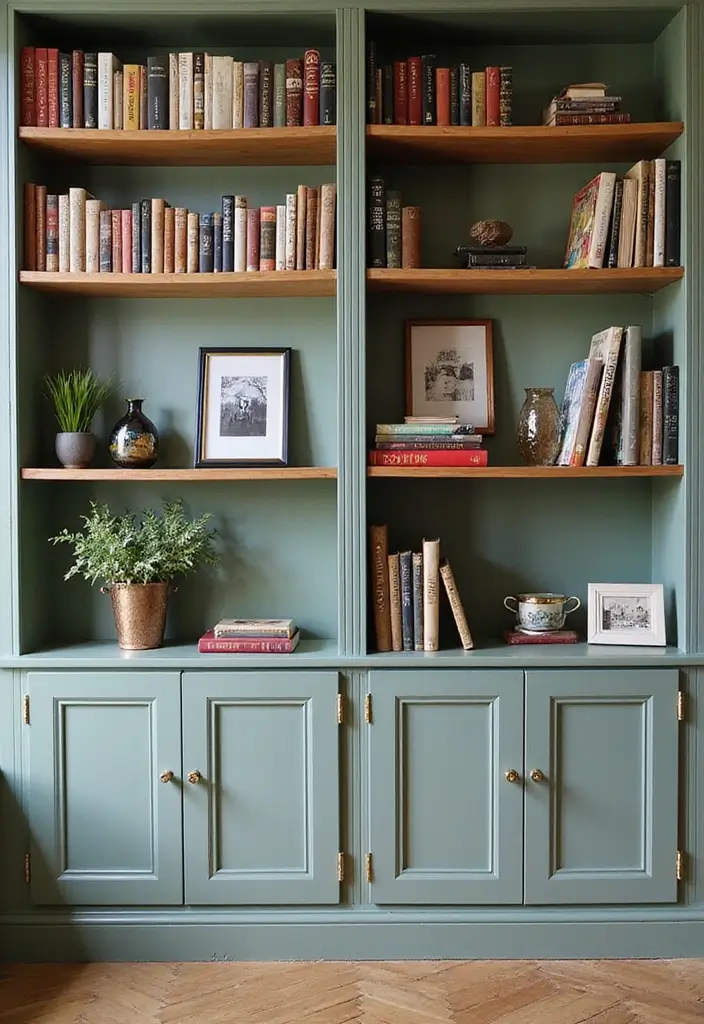 16 Sage Green Bedroom Decor Ideas That Speak to Every Book Lover’s Heart! - 4. Bookshelf Designs with a Sage Touch