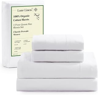 LANE LINEN Eco Friendly 100% Organic Cotton Queen Sheet Set, Soft & Comf...