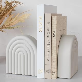 Decorative Concrete Bookends for Heavy Books – Stylish Set of 2, Ideal f...