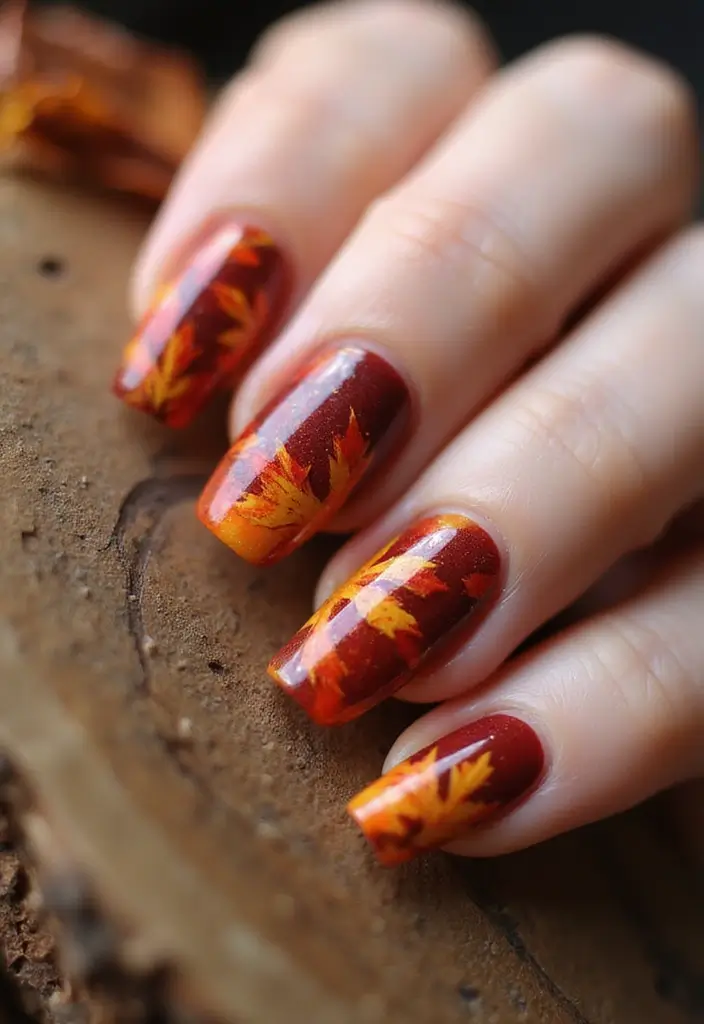 15 November Nail Designs That Will Make Every Book Lover's Heart Skip a Beat! - 2. Autumn Leaves and Books