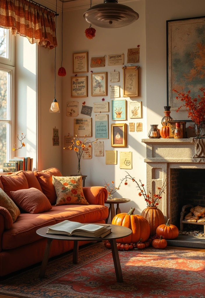 16 Easy Thanksgiving Living Room Decor Ideas for Book Lovers - 16. Interactive Reading Wall
